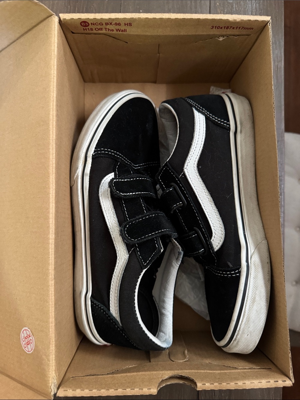 Vans Kids Black & White Velcro Canvas Skate Sneakers